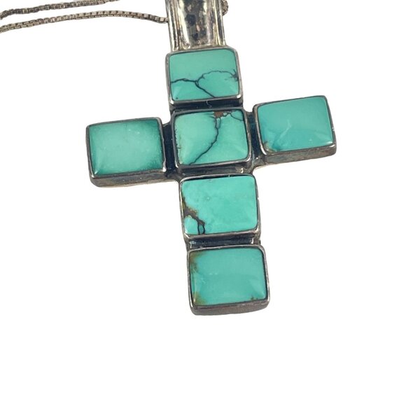 EXEX 925 Sterling Silver Claudia Agudelo Turquoise Cross Pendant Necklace Inlaid - Picture 3 of 9